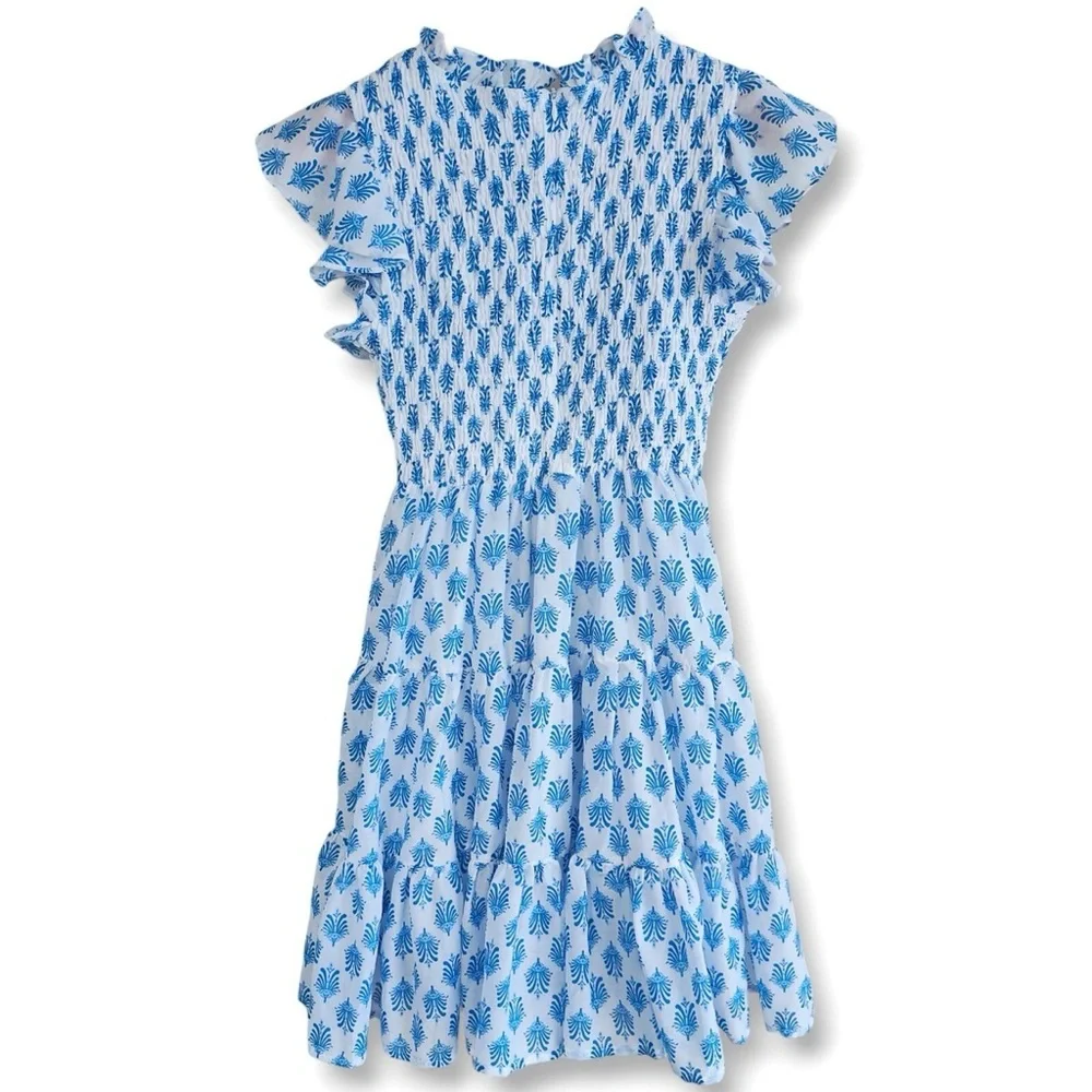 J Marie Annabelle Ruched Blue & White Medium Dress NWOT - Picture 5 of 5